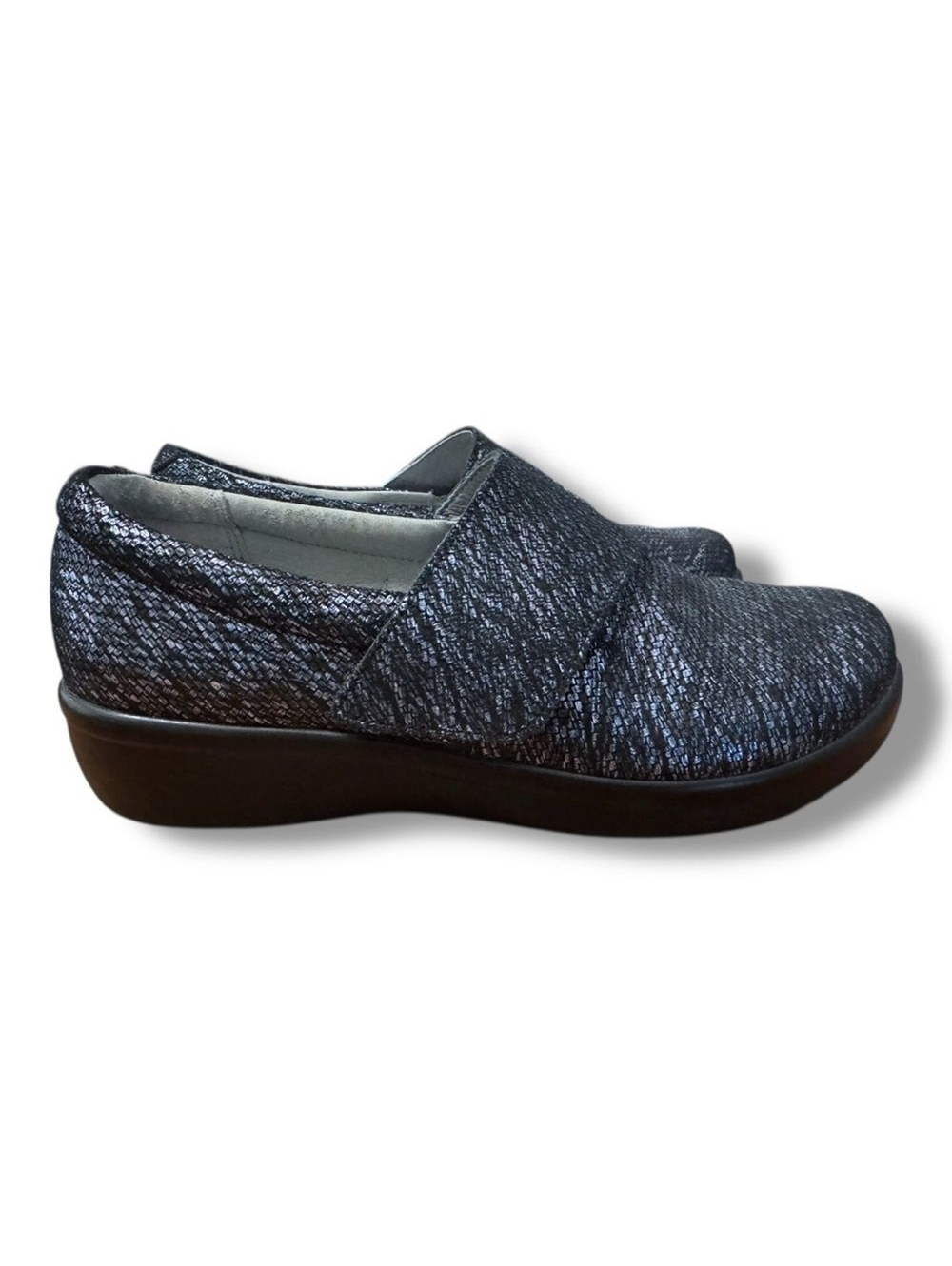 Alegria Blue Metallic Hook Loop Comfort Shoes Clog LAU-853 Women’s EU 35 /US 4.5